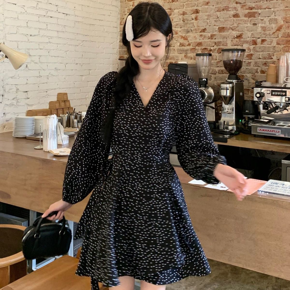 Summer Plus Size Polka Dot V-Neck One-Piece Midi Dress with Tie - Image 4