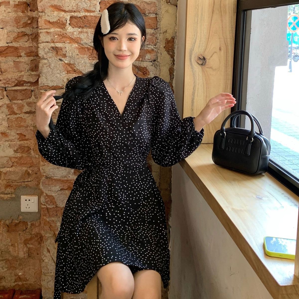 Summer Plus Size Polka Dot V-Neck One-Piece Midi Dress with Tie