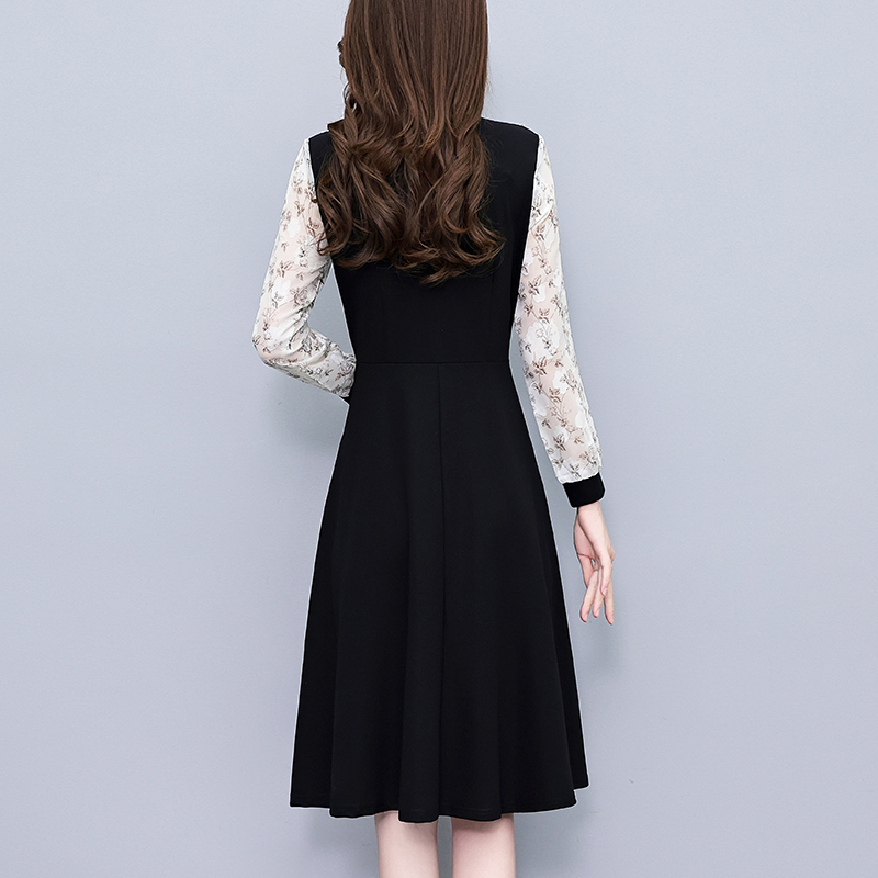 Plus Size Chiffon Print Faux Two Piece Slim Fit Midi Dress Long Sleeve Elegant - Image 4