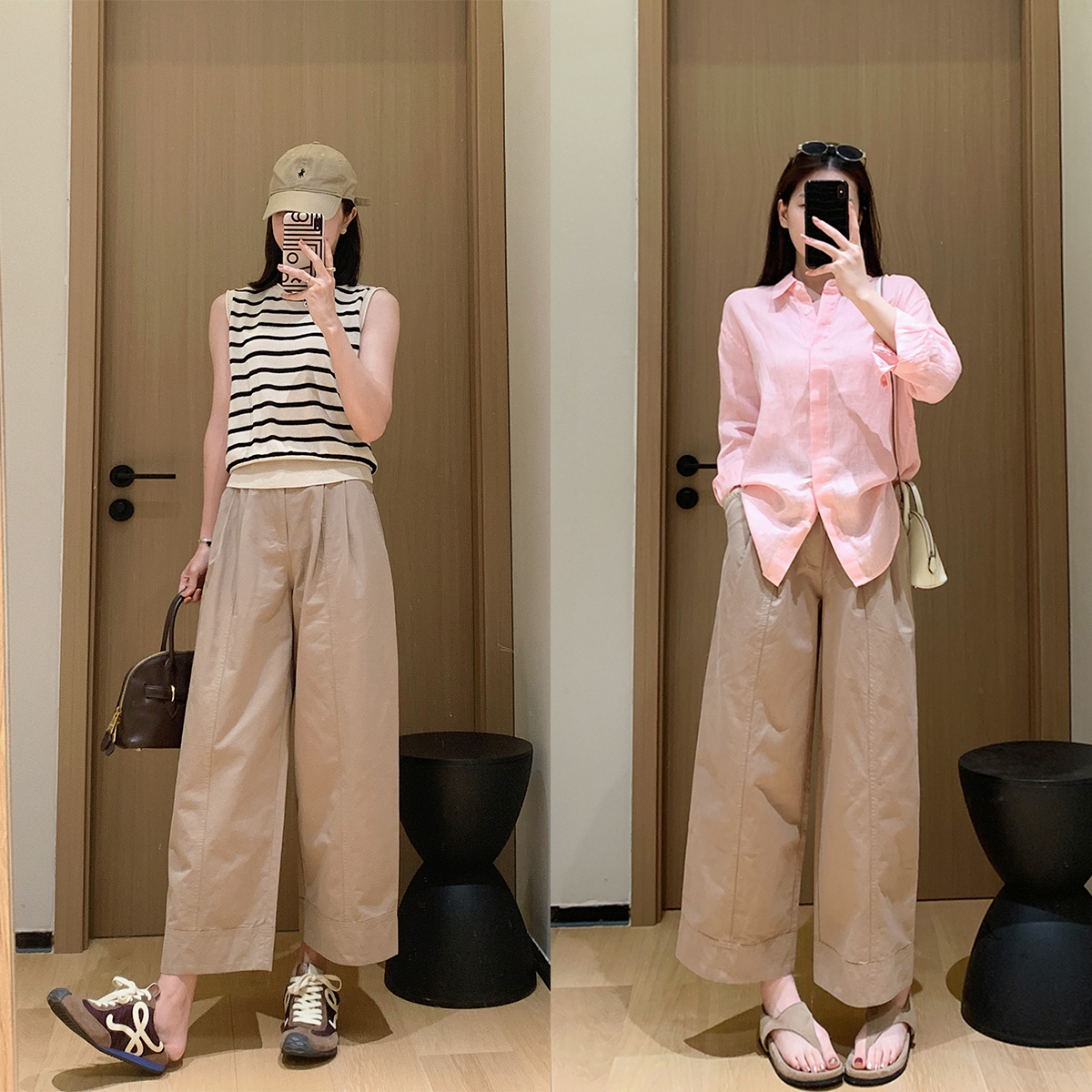Minimalist 100% Cotton High Waist Harem Pants with Pockets - Image 4