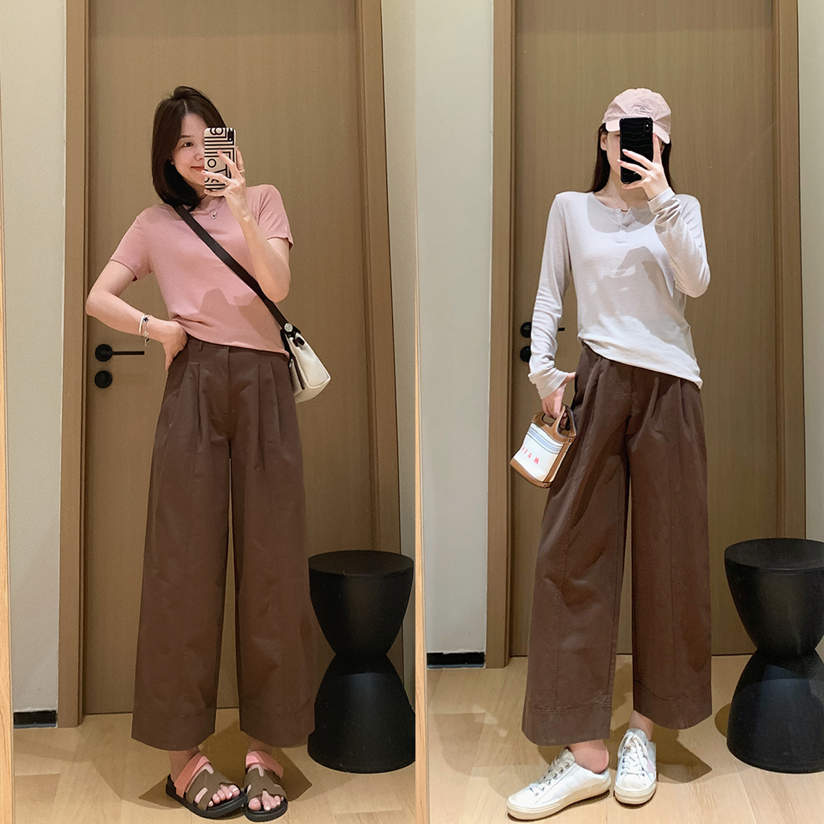 Minimalist 100% Cotton High Waist Harem Pants with Pockets - Image 3