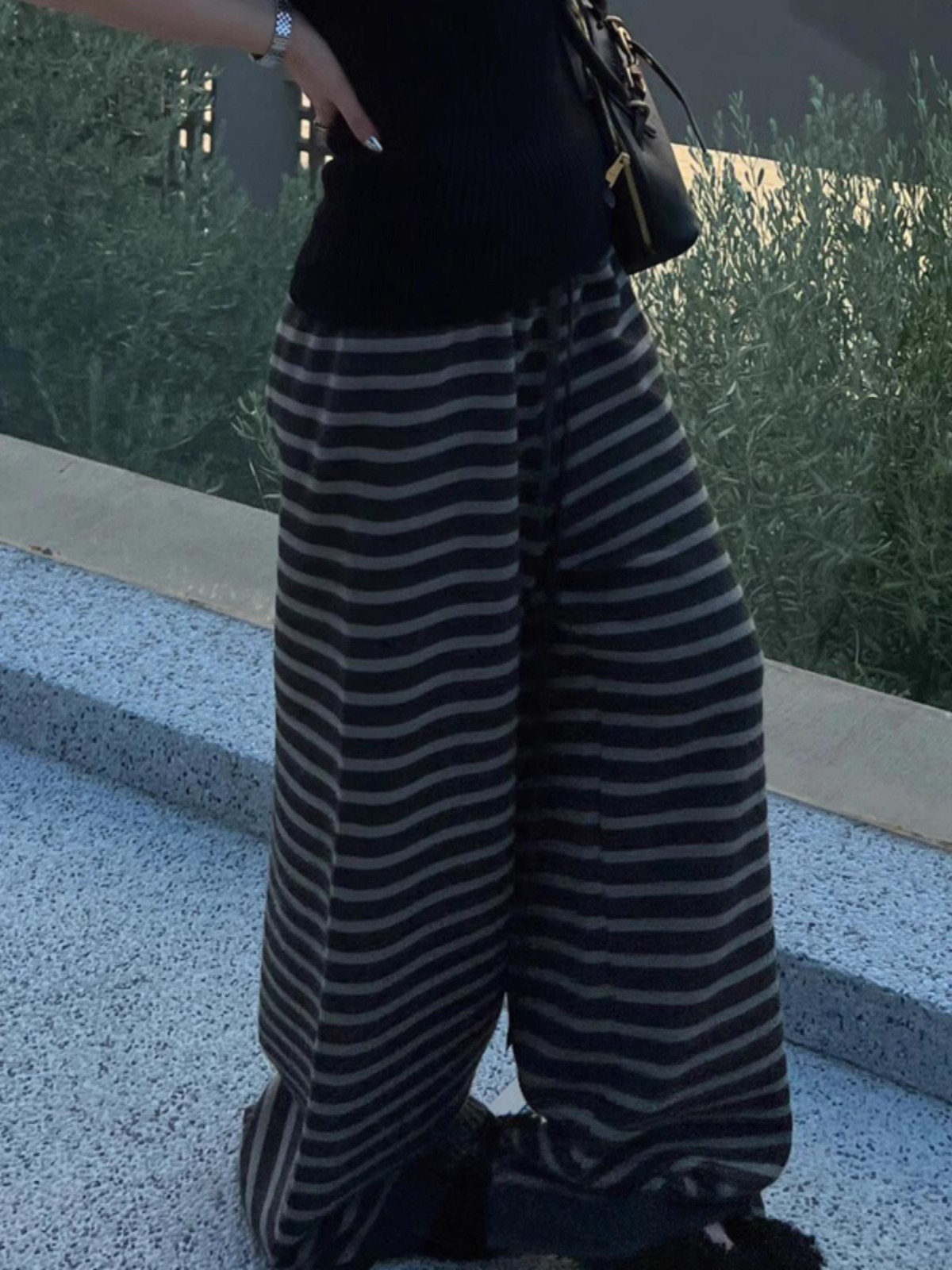 Women's Relaxed Loose Straight-Leg Wide-Leg Striped Knit Pants for Autumn Winter - Image 4