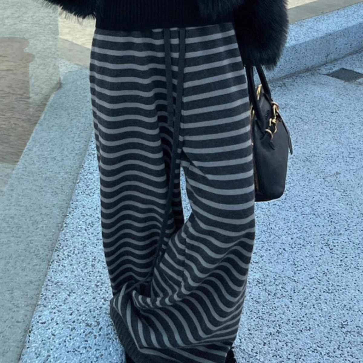 Women's Relaxed Loose Straight-Leg Wide-Leg Striped Knit Pants for Autumn Winter - Image 5