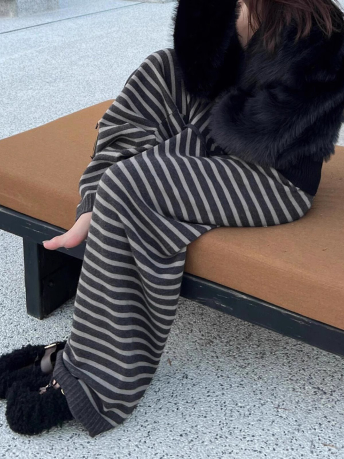 Women's Relaxed Loose Straight-Leg Wide-Leg Striped Knit Pants for Autumn Winter - Image 3