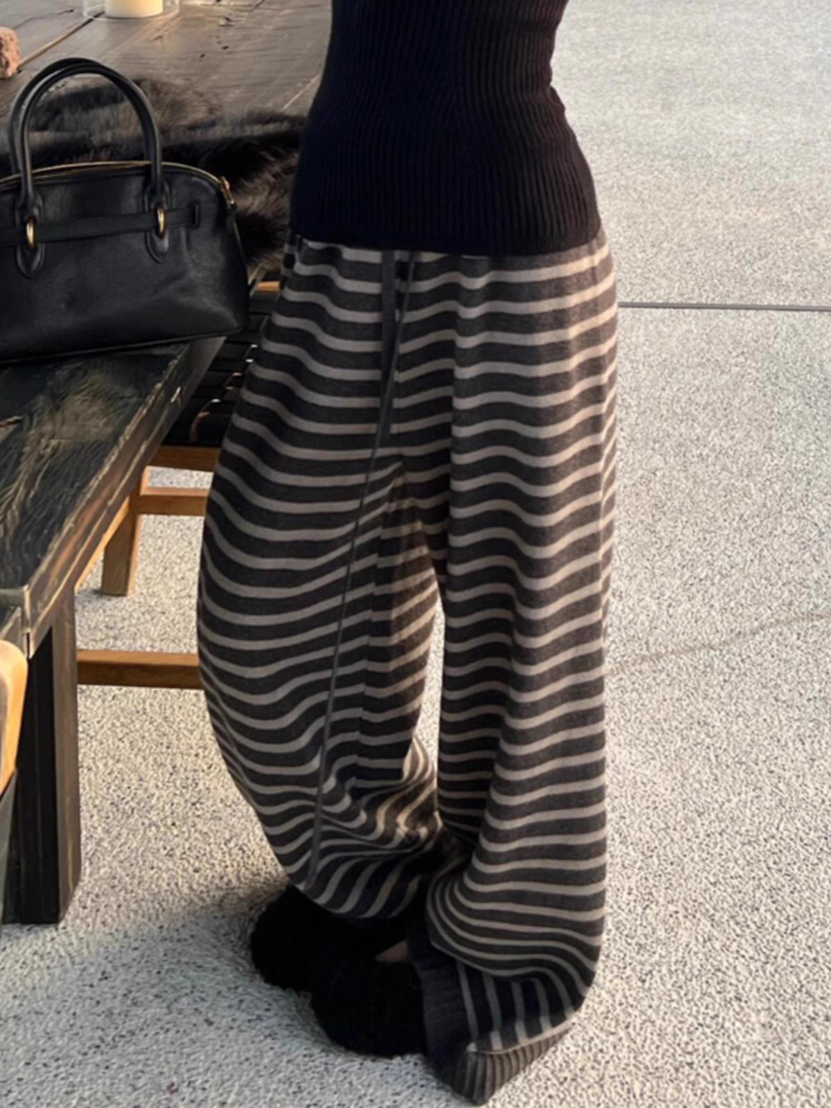 Women's Relaxed Loose Straight-Leg Wide-Leg Striped Knit Pants for Autumn Winter - Image 2