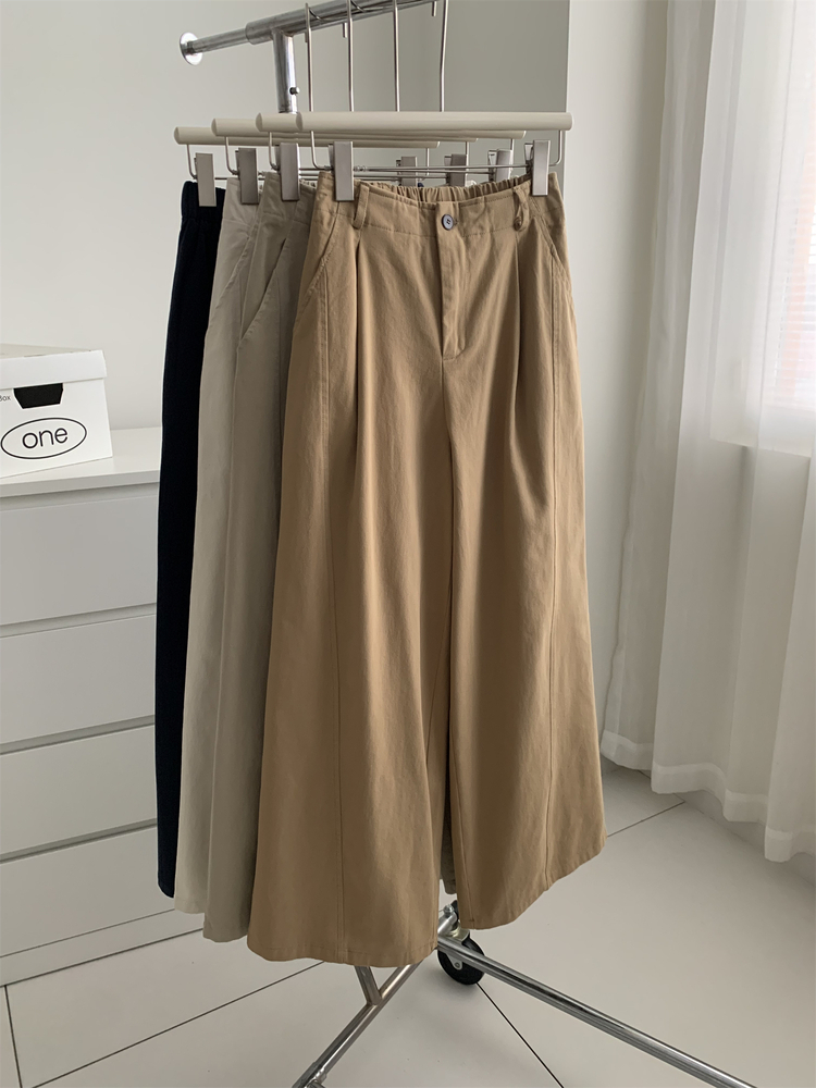 Women's High Waist Wide Leg Cargo Pants Japanese Style Khaki Curved Pants Fall Winter Korean Slimming Versatile Floor-Length Pants