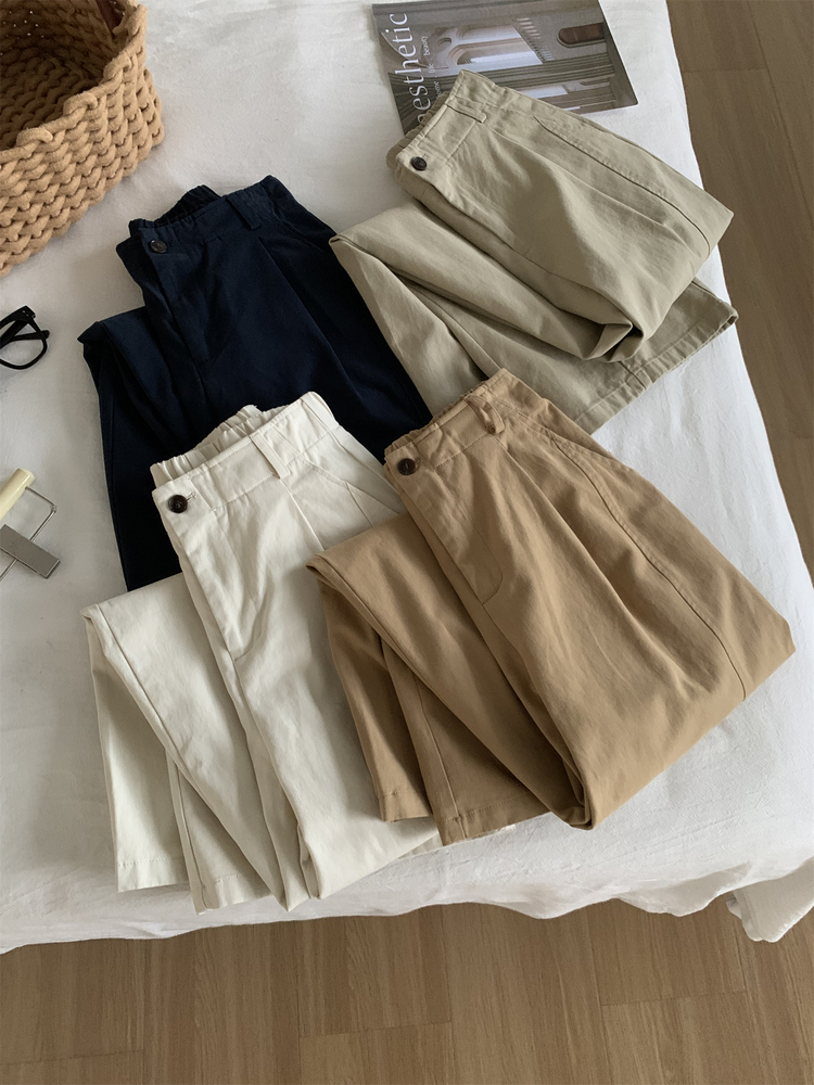 Women's High Waist Wide Leg Cargo Pants Japanese Style Khaki Curved Pants Fall Winter Korean Slimming Versatile Floor-Length Pants - Image 3