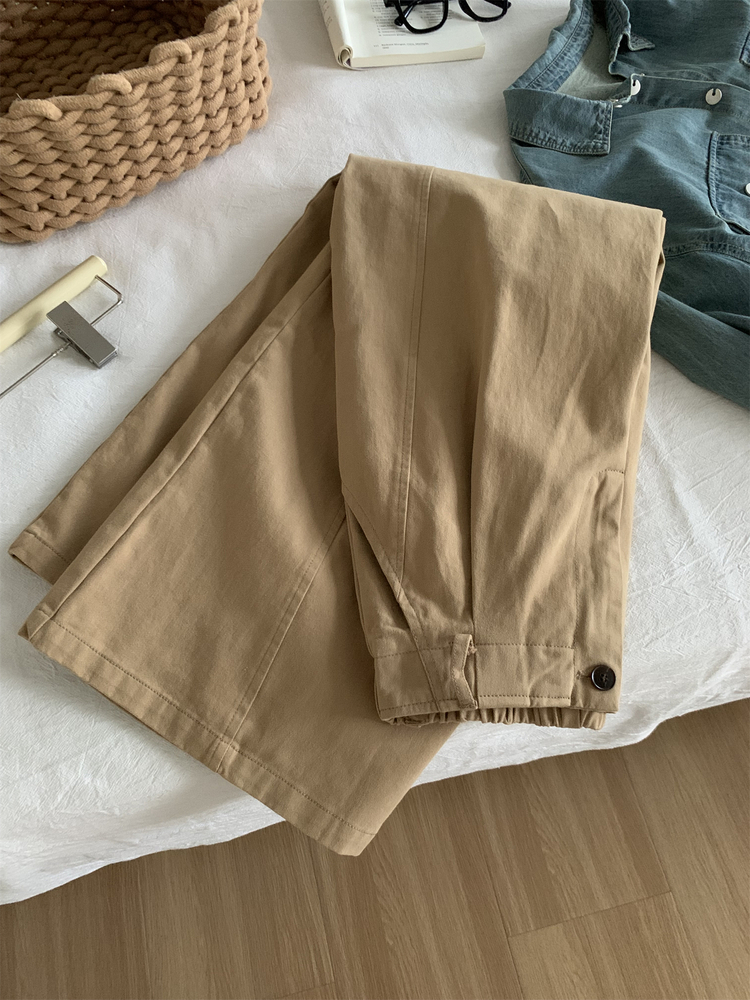 Women's High Waist Wide Leg Cargo Pants Japanese Style Khaki Curved Pants Fall Winter Korean Slimming Versatile Floor-Length Pants - Image 4