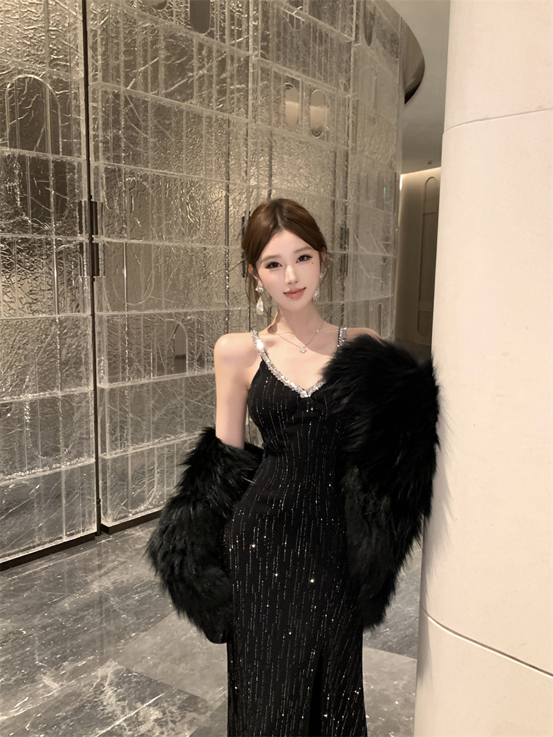 Elegant French Style Sequin Dress with Hotfix Diamonds