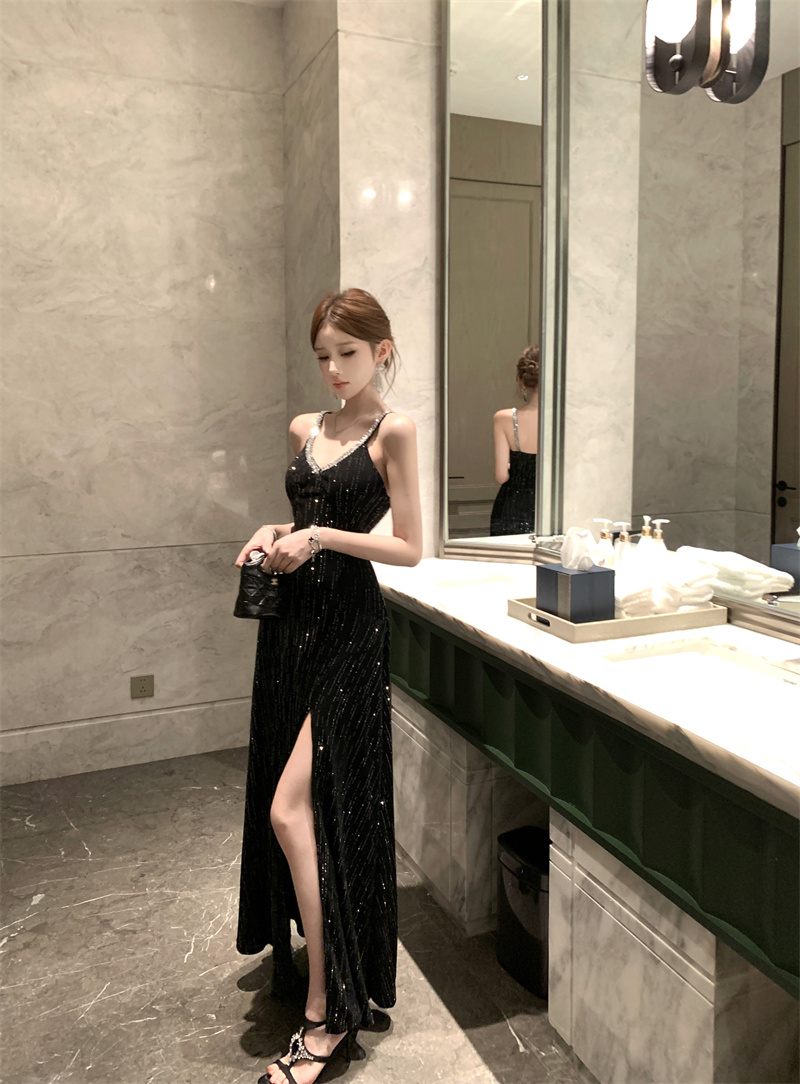 Elegant French Style Sequin Dress with Hotfix Diamonds - Image 4