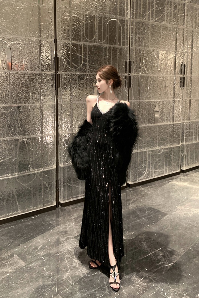 Elegant French Style Sequin Dress with Hotfix Diamonds - Image 5
