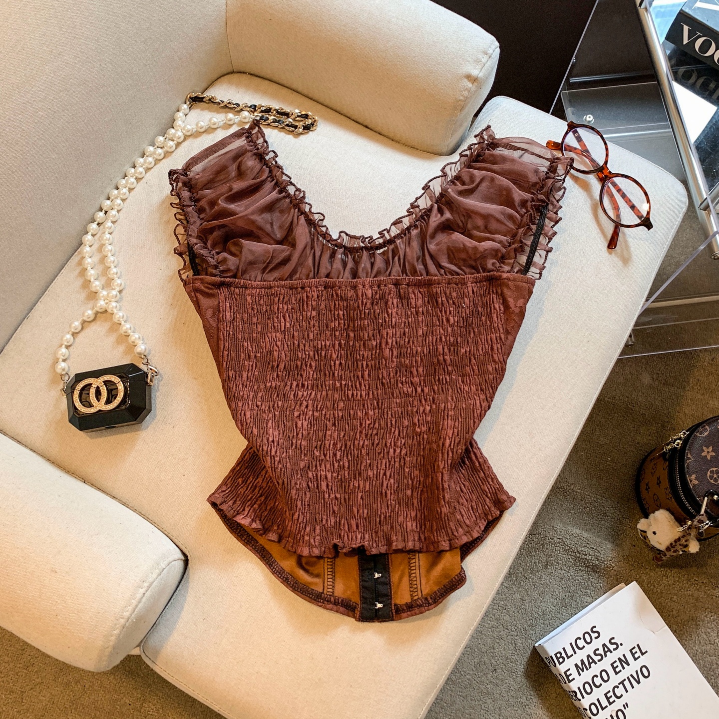 French Style Lace Mesh Off-Shoulder Camisole with Boning Women Summer Slim Fit Top - Image 5