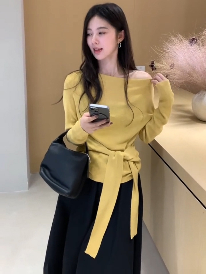 New Autumn French Style Lace-Up Waist-Cinching Brightening Top for Women