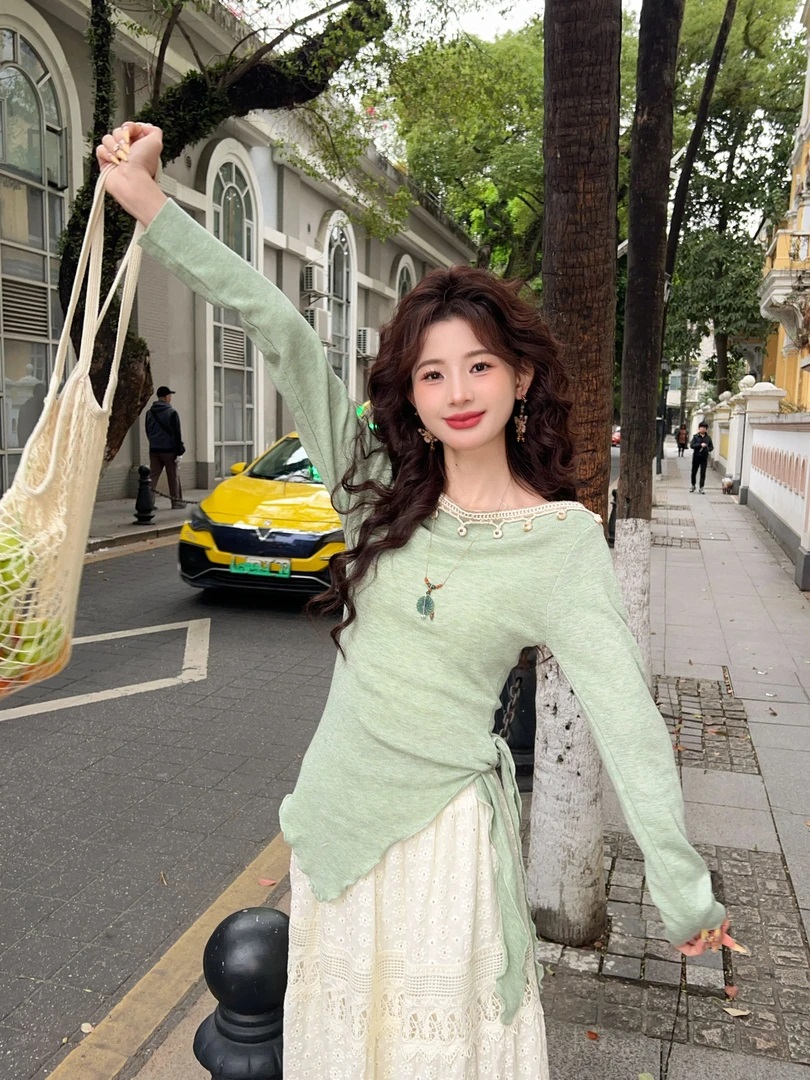 Women's Knit Cami and Cardigan Two-Piece Set in Green and Pink - Style 5d71b9