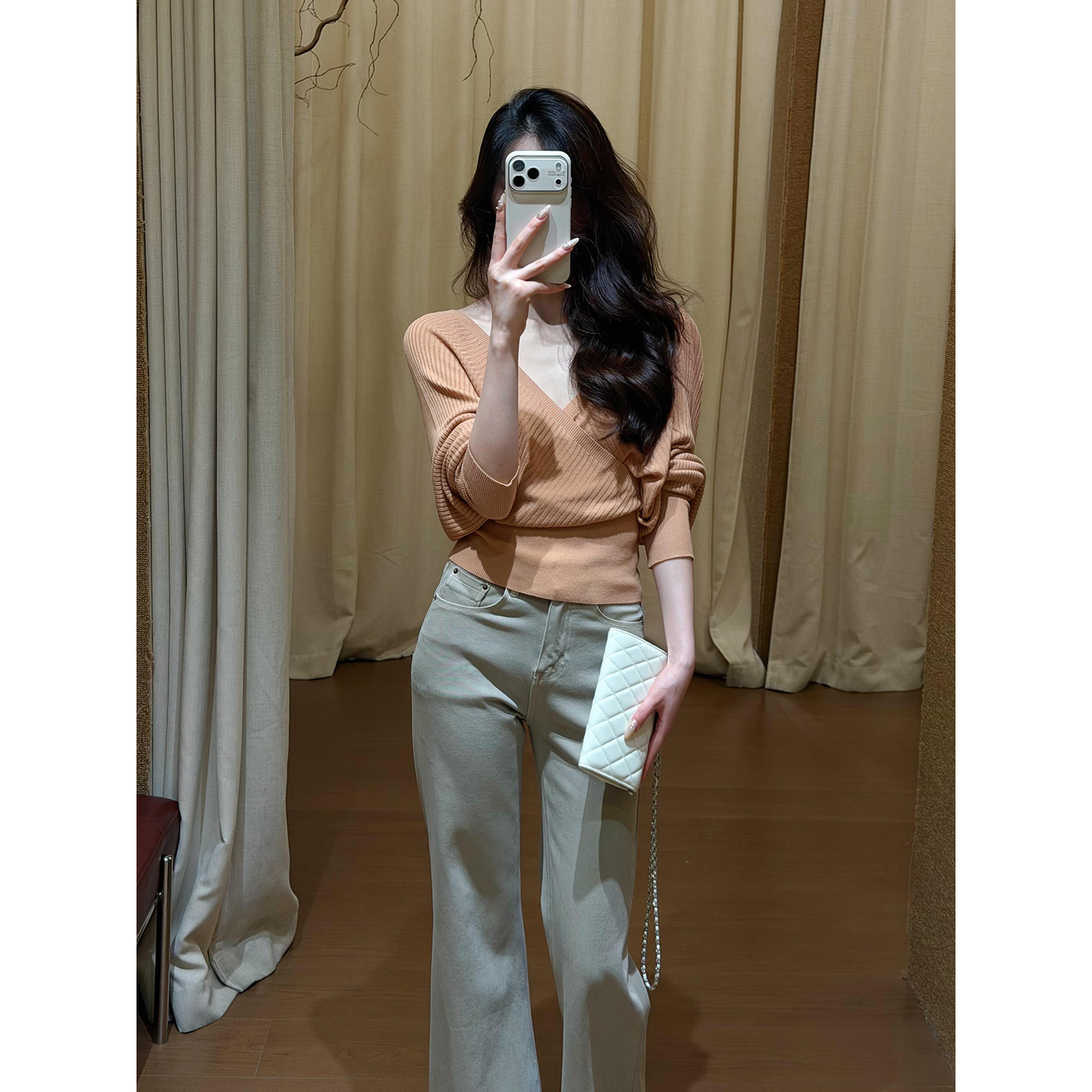 Pink Cross V-Neck Knit Top for Women Early Autumn Waist-Fitted Style - Style 5d7453 - Image 5