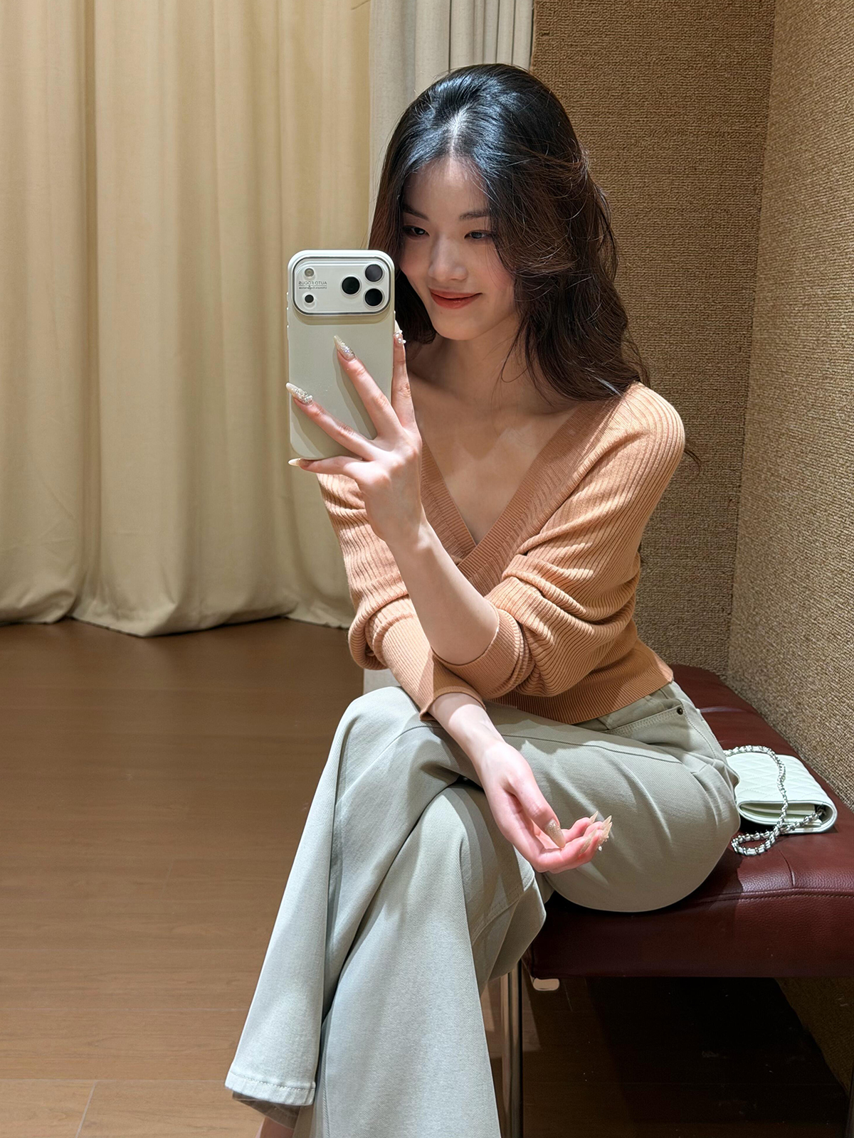 Pink Cross V-Neck Knit Top for Women Early Autumn Waist-Fitted Style - Style 5d7453 - Image 3