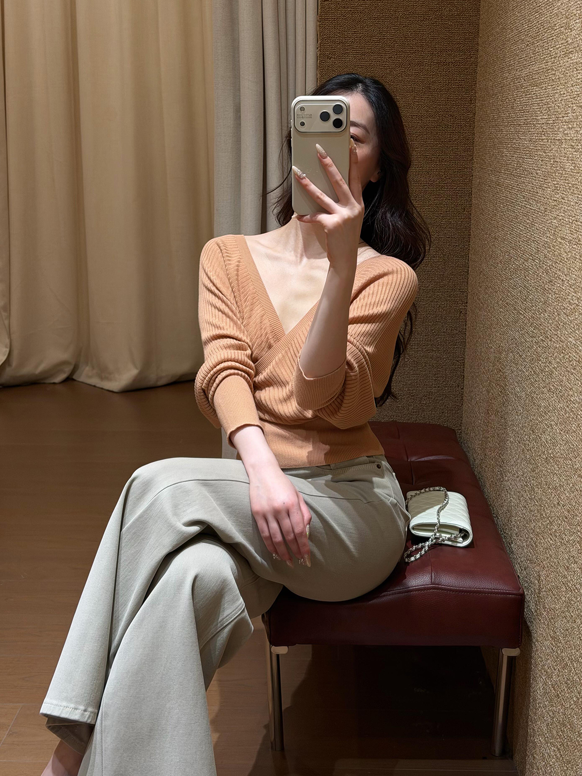 Pink Cross V-Neck Knit Top for Women Early Autumn Waist-Fitted Style - Style 5d7453 - Image 4